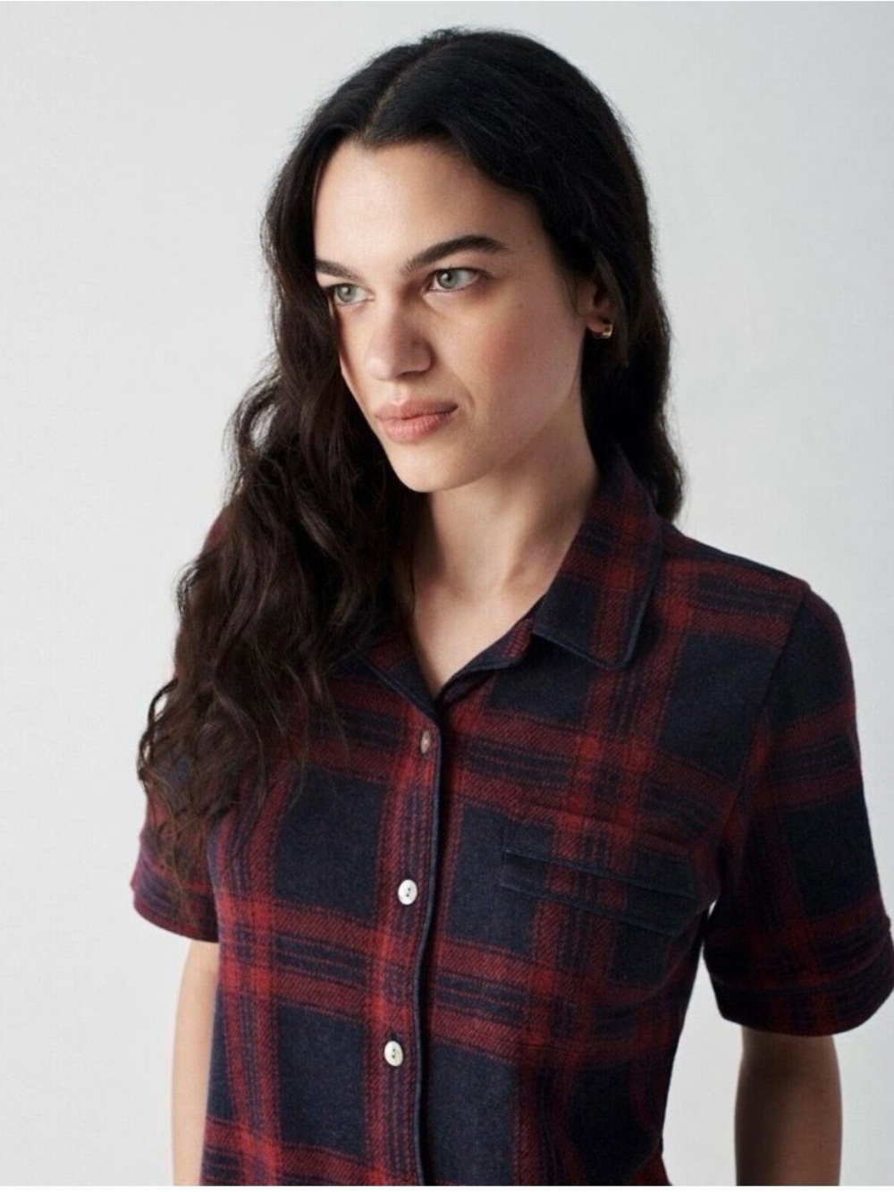 Faherty Short-Sleeve Plaid Button-Down in Burgundy and Navy